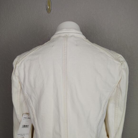 Free People Seamed and Structured Denim Military Jacket Ivory Braided Trim Small - Picture 12 of 16